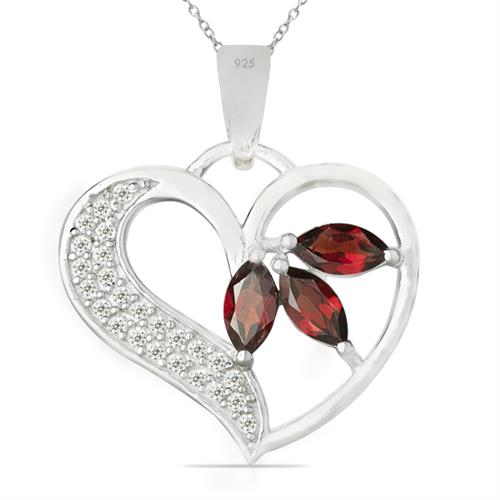 BUY STERLING SILVER NATURAL GARNET GEMSTONE HEART PENDANT